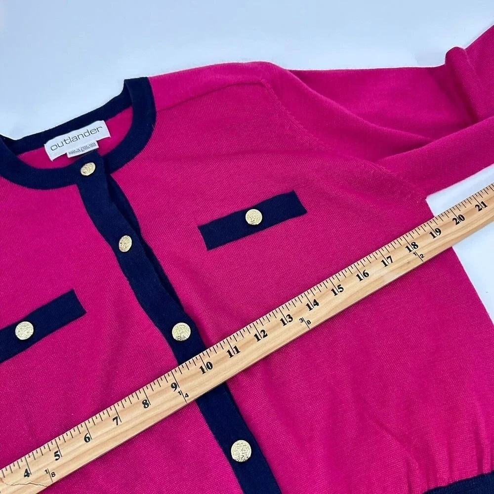 VTG  Outlander Cardigan Sweater Size M Gold Buttons Preppy Old Money Royal Color